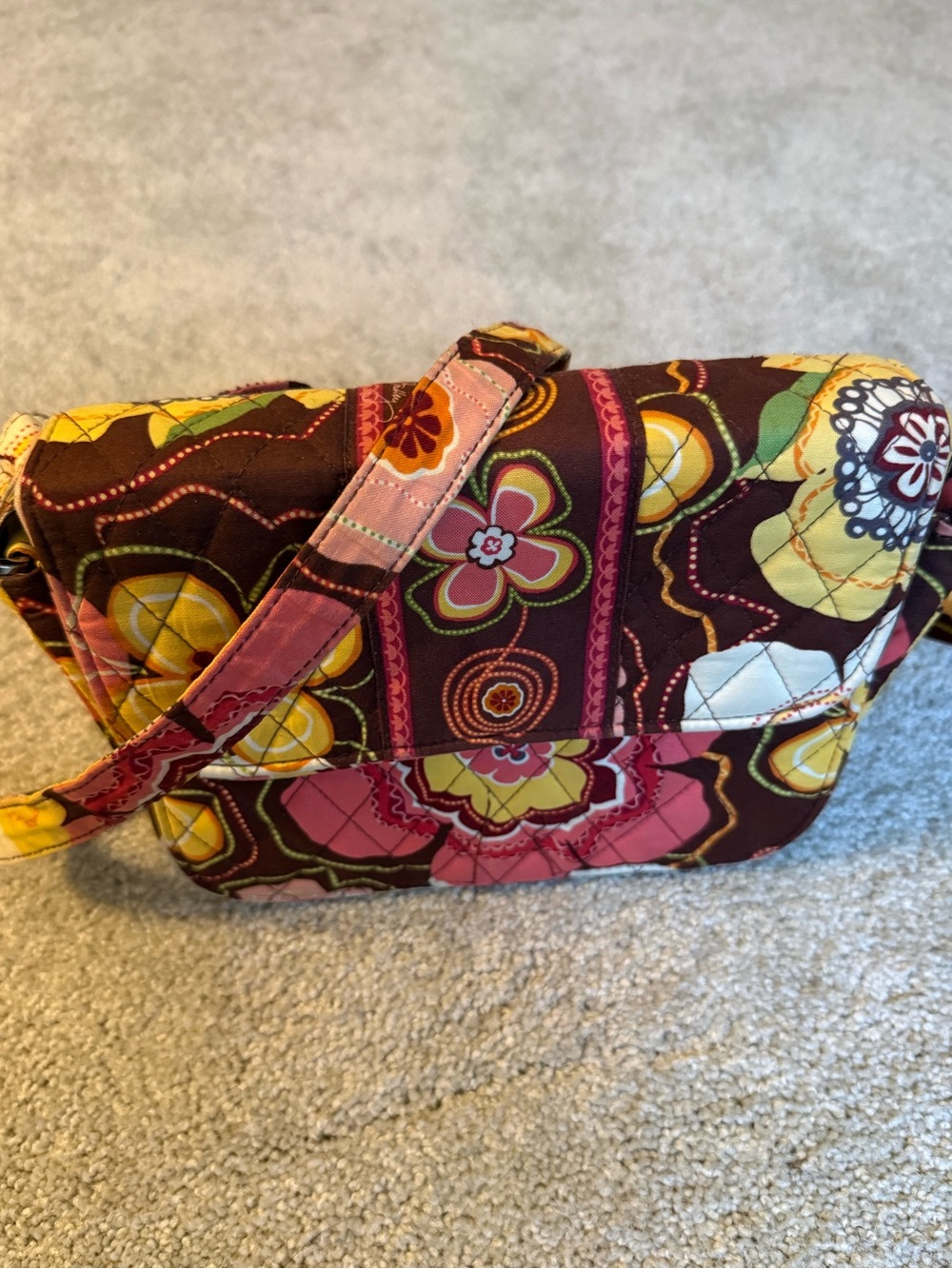 Vera Bradley Floral Patchwork Quilted Crossbody in Brown, Pink, Yellow, Green